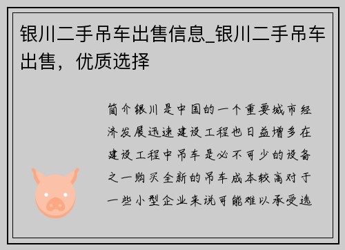 银川二手吊车出售信息_银川二手吊车出售，优质选择